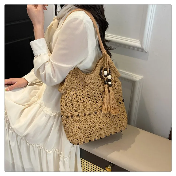 Women's Knit Geometric Vacation Square Open Straw Bag display picture 5