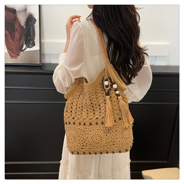 Women's Knit Geometric Vacation Square Open Straw Bag display picture 15