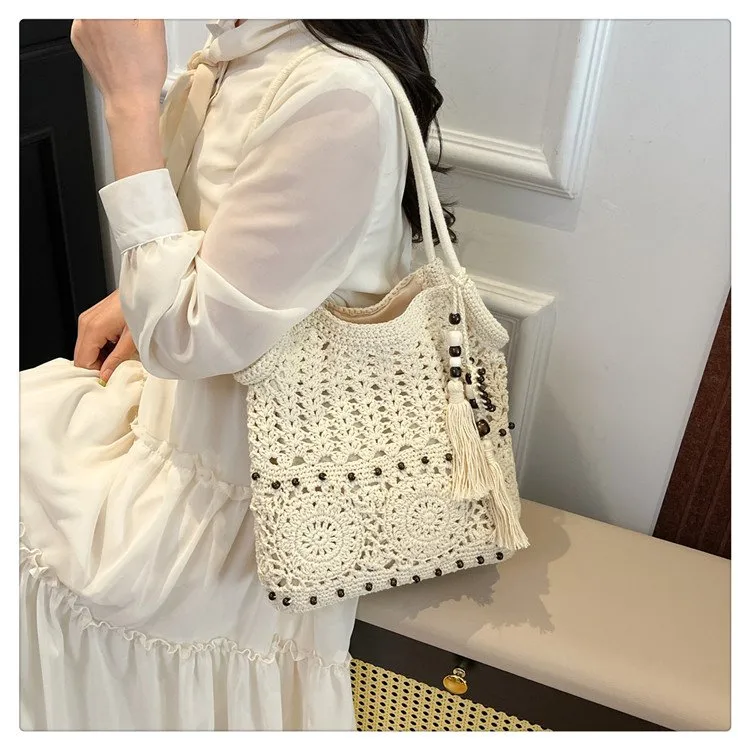 Women's Knit Geometric Vacation Square Open Straw Bag display picture 7