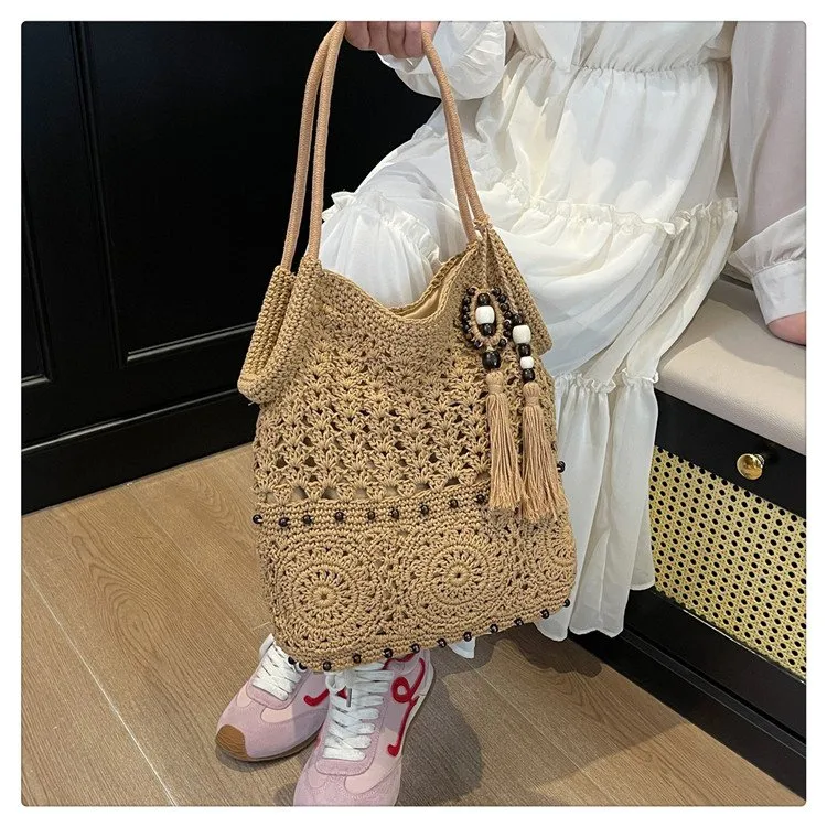 Women's Knit Geometric Vacation Square Open Straw Bag display picture 16
