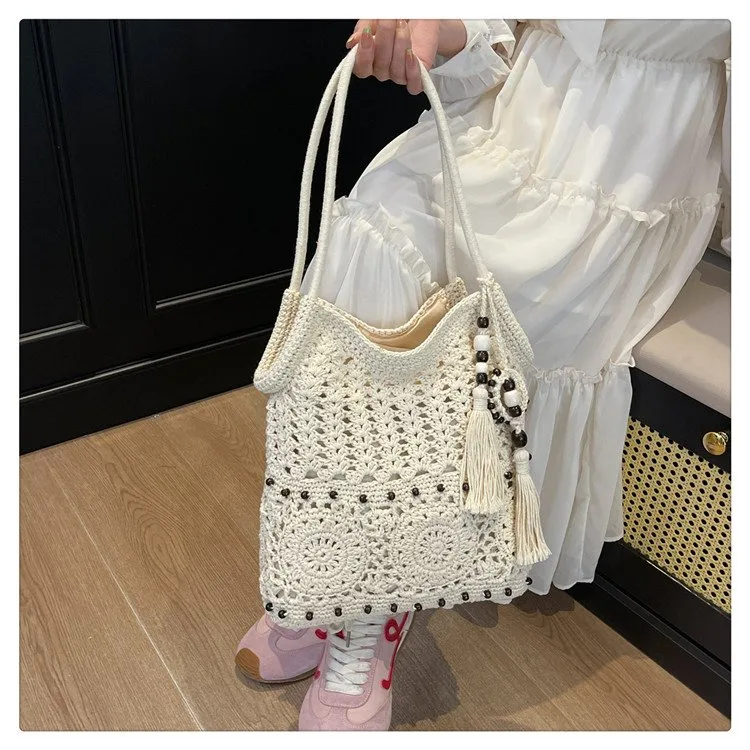 Women's Knit Geometric Vacation Square Open Straw Bag display picture 14