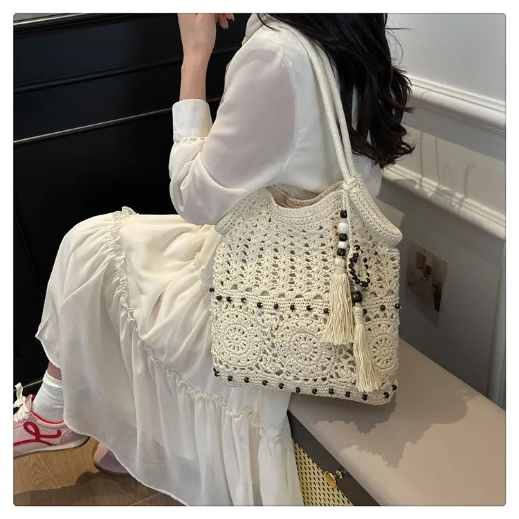 Women's Knit Geometric Vacation Square Open Straw Bag display picture 11