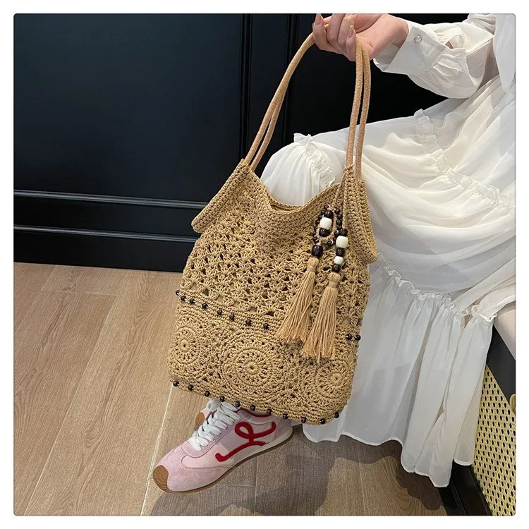Women's Knit Geometric Vacation Square Open Straw Bag display picture 12