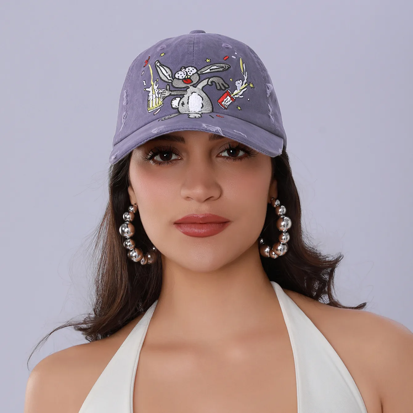 Women's Casual Retro Rabbit Embroidery Curved Eaves Baseball Cap display picture 1