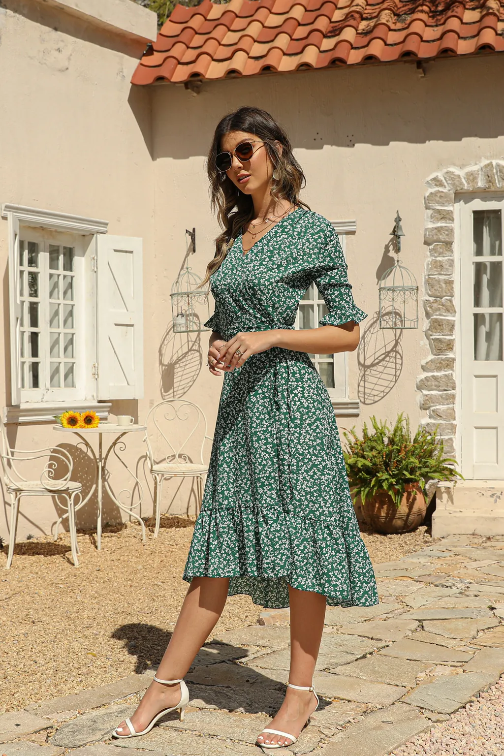 Women's Floral Dress Elegant Bohemian V Neck Short Sleeve Ditsy Floral Knee-Length Holiday Daily Beach display picture 14