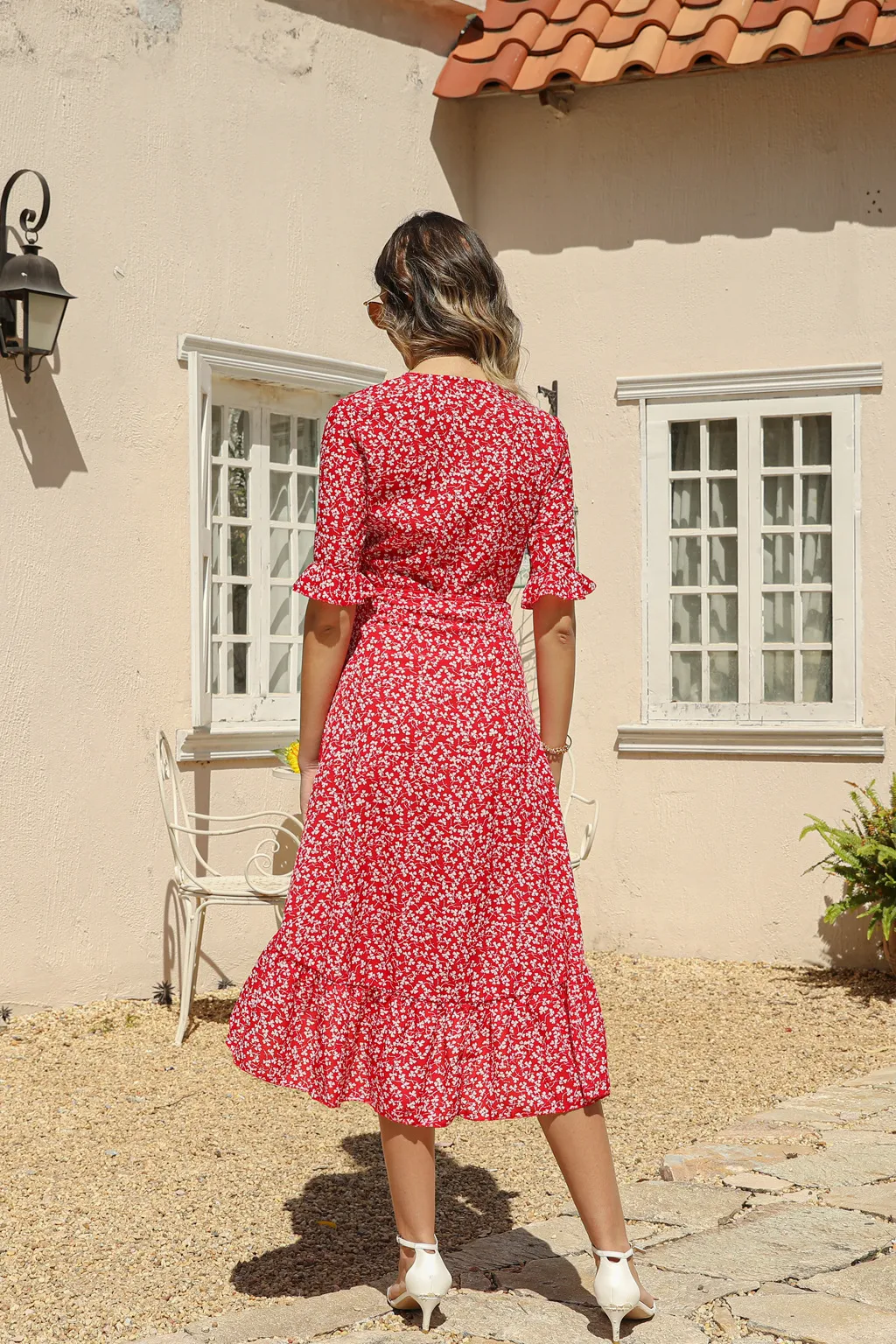 Women's Floral Dress Elegant Bohemian V Neck Short Sleeve Ditsy Floral Knee-Length Holiday Daily Beach display picture 2