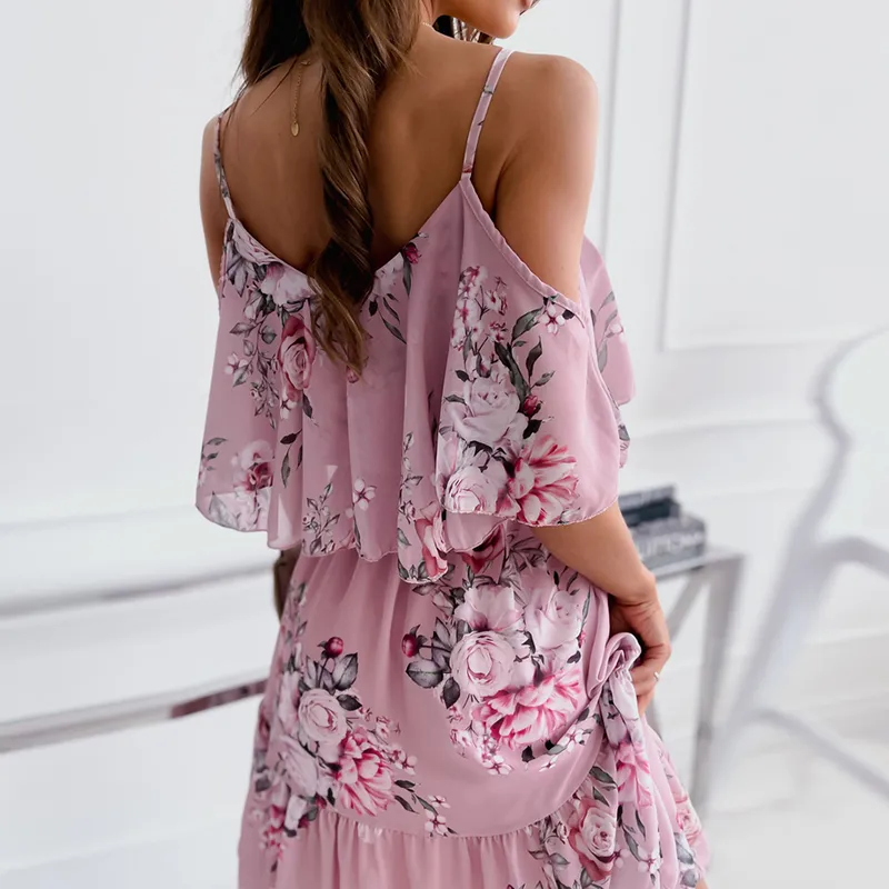Women's Chiffon Dress Elegant Sweet Scoop Strapless Short Sleeve 3D Print Knee-Length Holiday Beach display picture 4