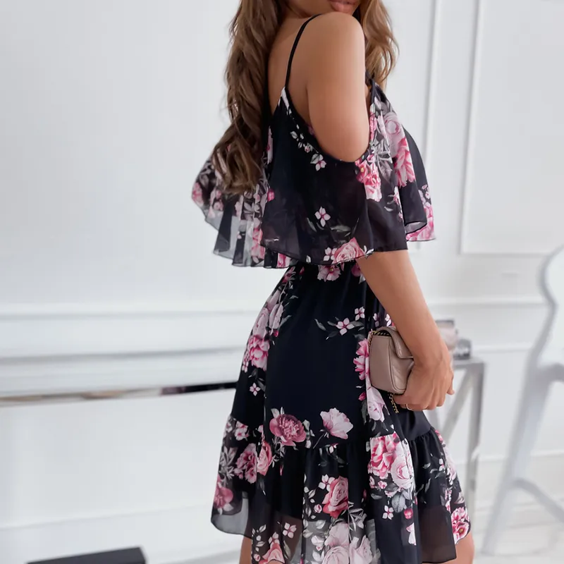 Women's Chiffon Dress Elegant Sweet Scoop Strapless Short Sleeve 3D Print Knee-Length Holiday Beach display picture 8