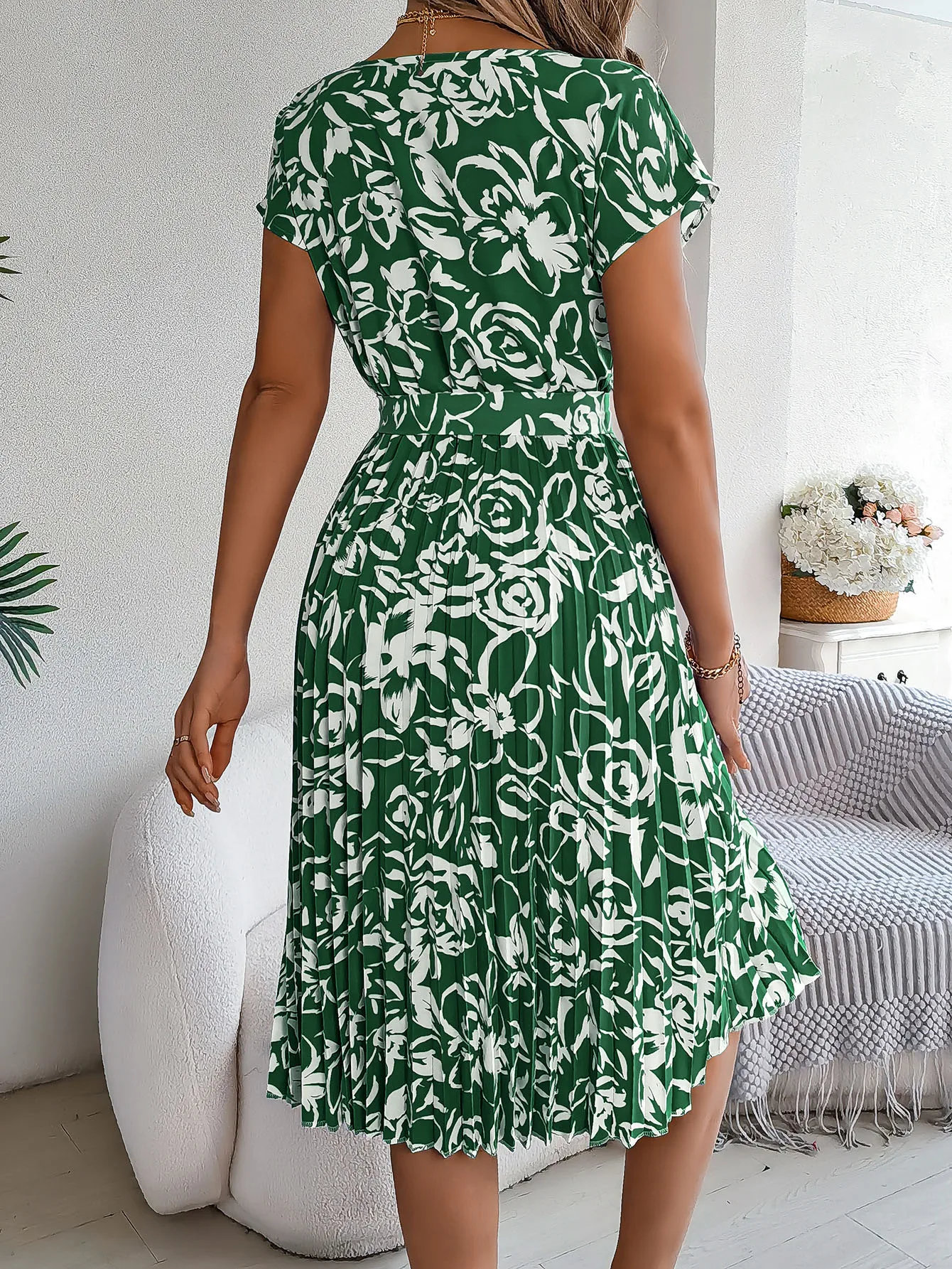 Women's Swing Dress Casual Elegant Round Neck Belt Short Sleeve 3D Print Knee-Length Holiday Daily display picture 12