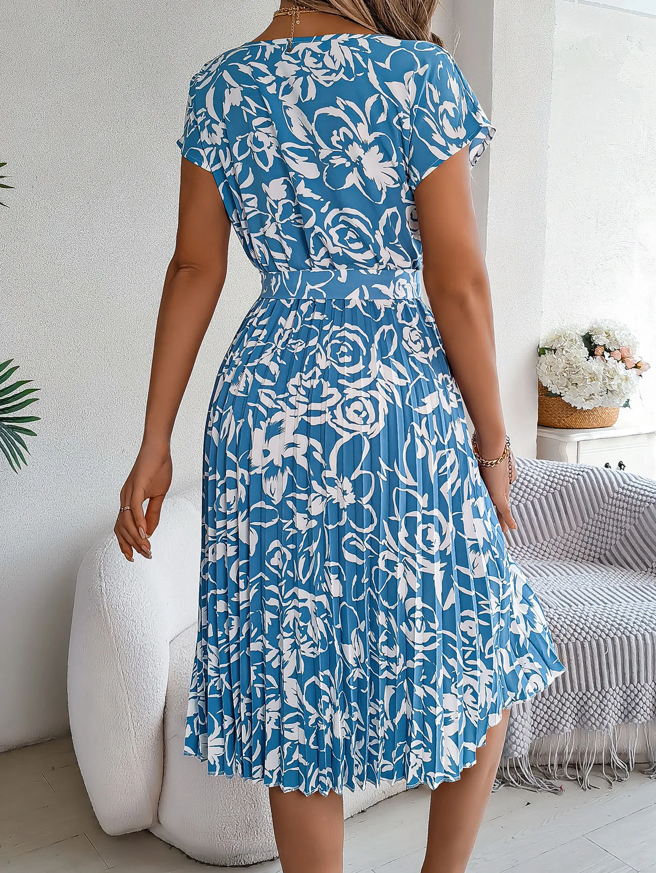 Women's Swing Dress Casual Elegant Round Neck Belt Short Sleeve 3D Print Knee-Length Holiday Daily display picture 15