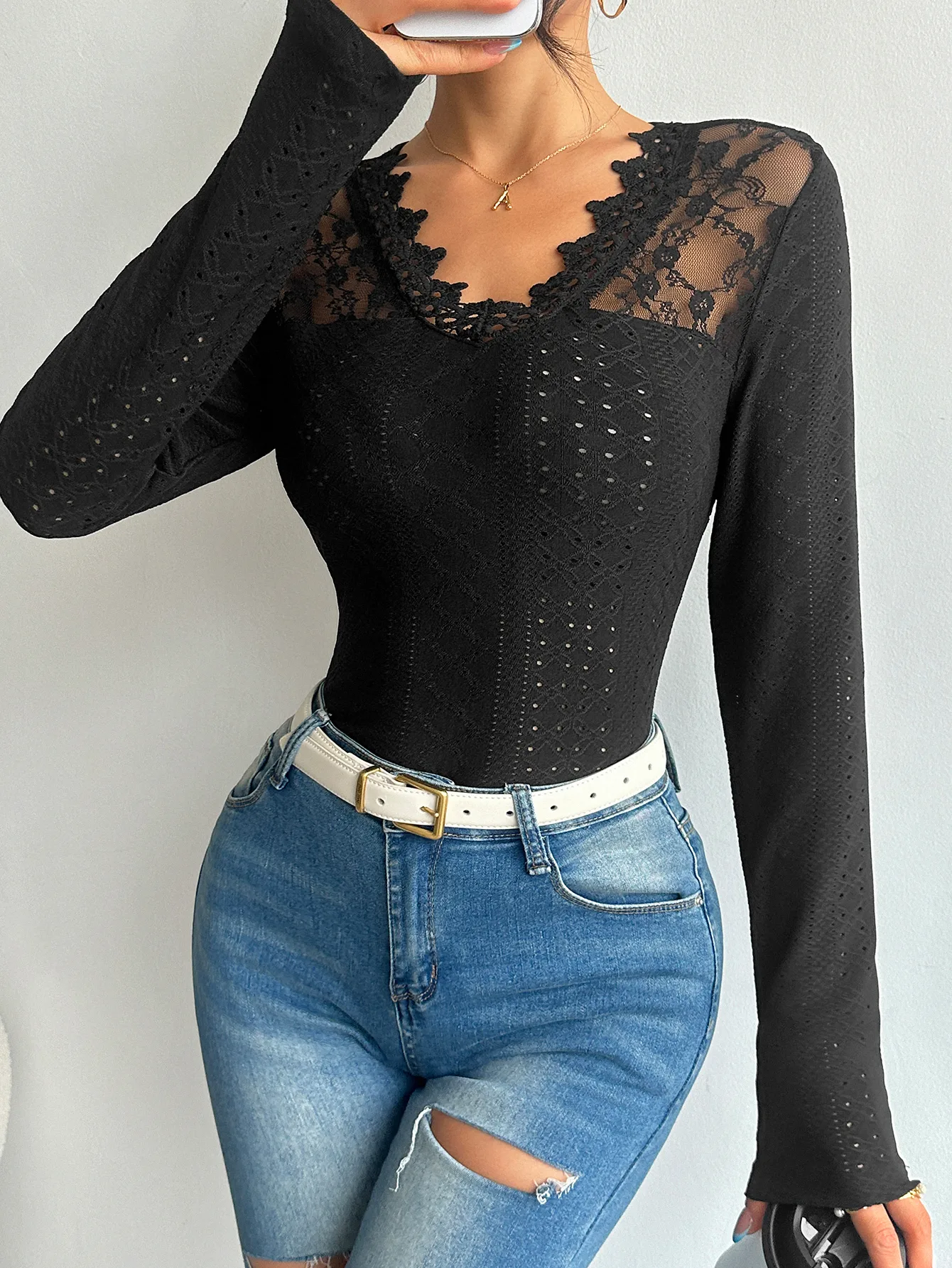 Women's T-shirt Long Sleeve T-Shirts Casual Elegant Basic Solid Color display picture 12
