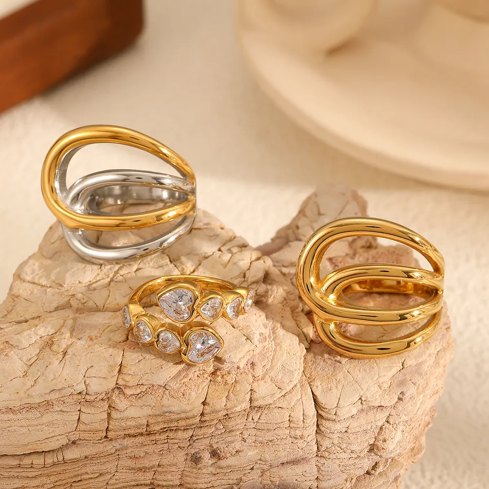 IG Style Geometric 304 Stainless Steel Plating 18K Gold Plated Women's Rings display picture 2
