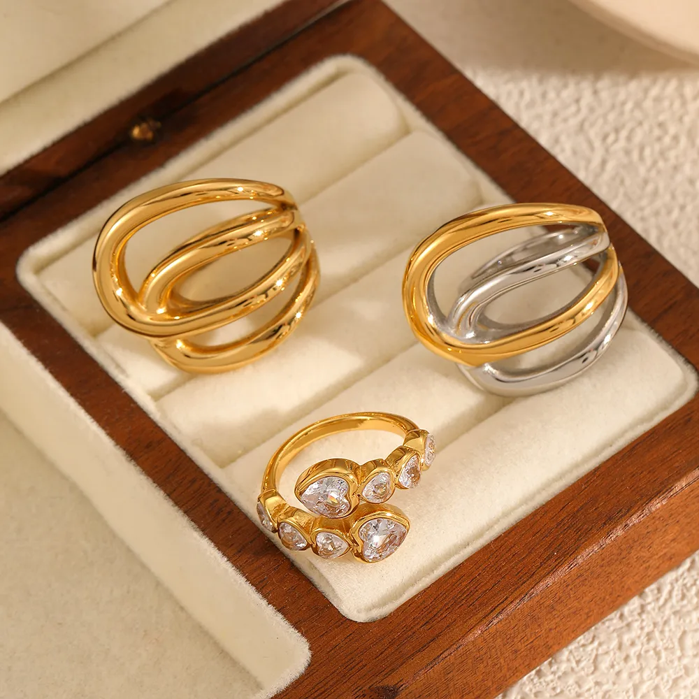 IG Style Geometric 304 Stainless Steel Plating 18K Gold Plated Women's Rings display picture 1