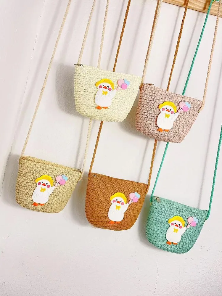 Kid'S Straw Animal Cartoon Cute Vacation Square Zipper Shoulder Bag display picture 2