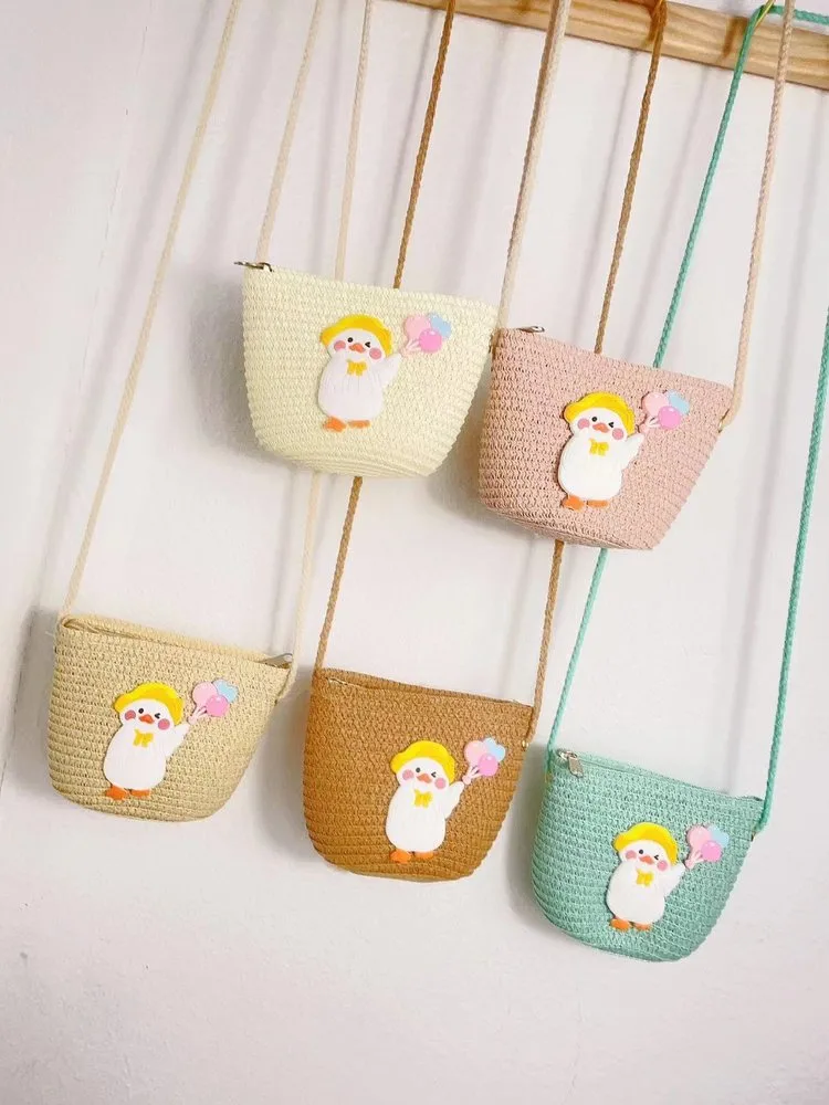 Kid'S Straw Animal Cartoon Cute Vacation Square Zipper Shoulder Bag display picture 1