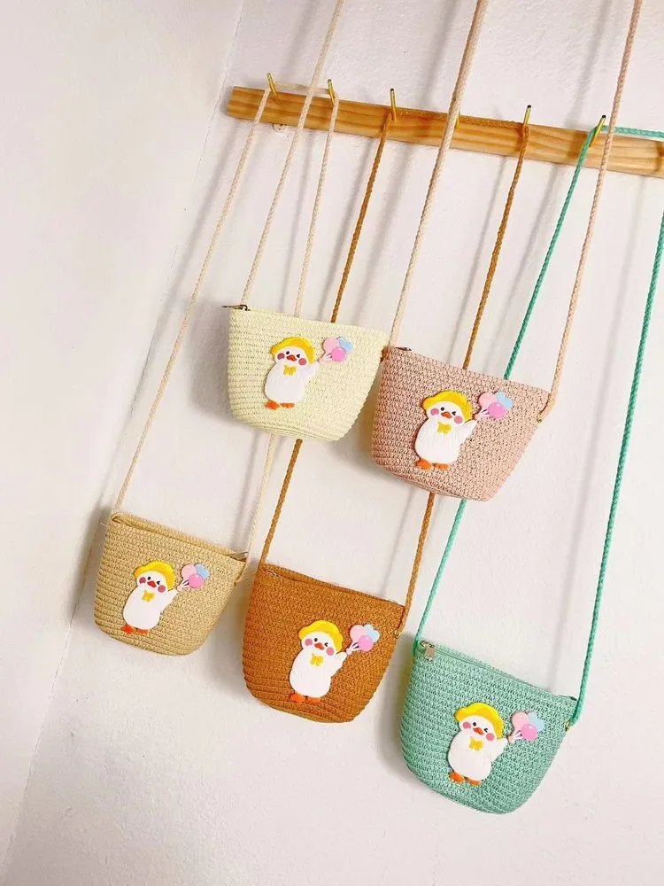 Kid'S Straw Animal Cartoon Cute Vacation Square Zipper Shoulder Bag display picture 5