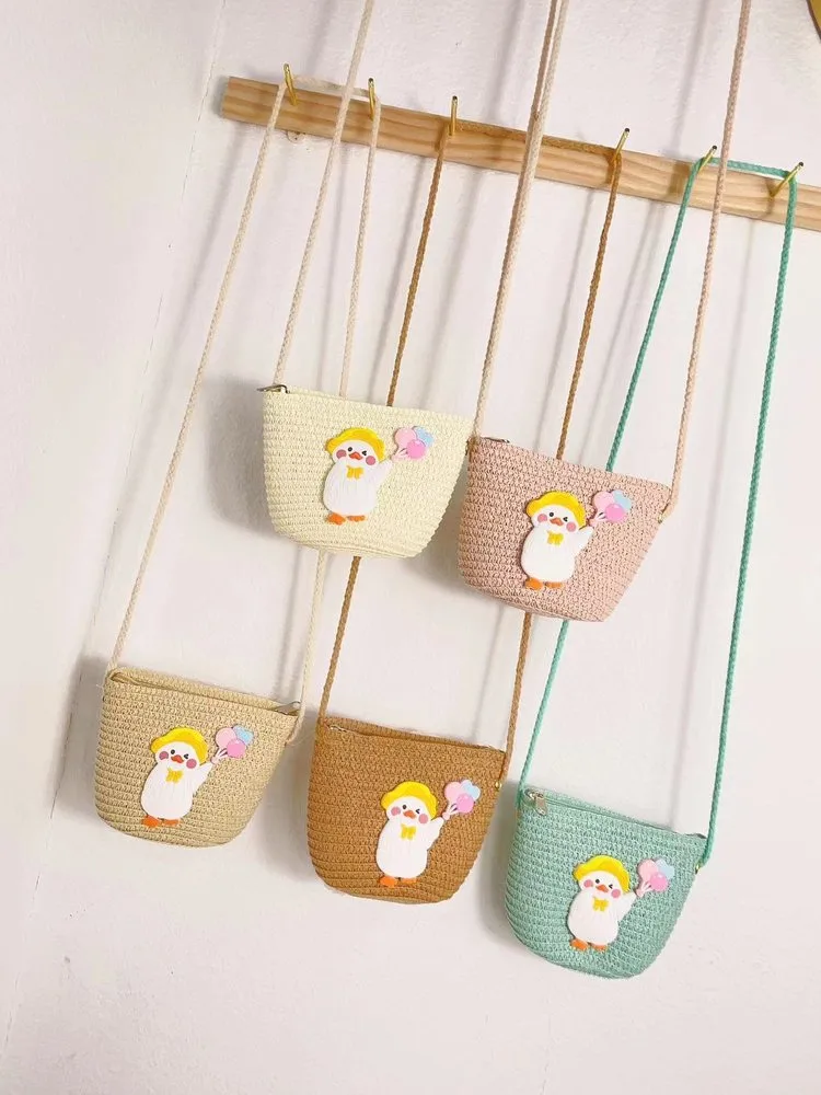 Kid'S Straw Animal Cartoon Cute Vacation Square Zipper Shoulder Bag display picture 3