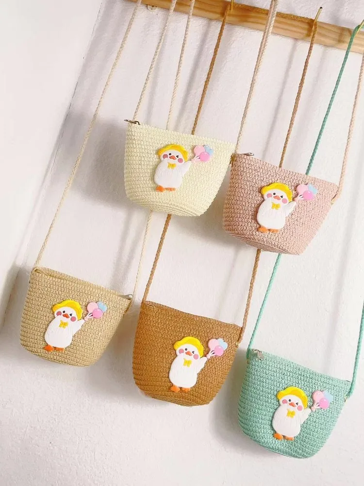 Kid'S Straw Animal Cartoon Cute Vacation Square Zipper Shoulder Bag display picture 4
