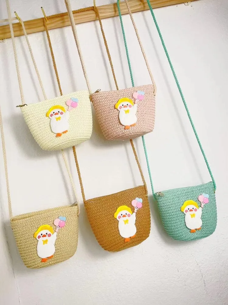 Kid'S Straw Animal Cartoon Cute Vacation Square Zipper Shoulder Bag display picture 7