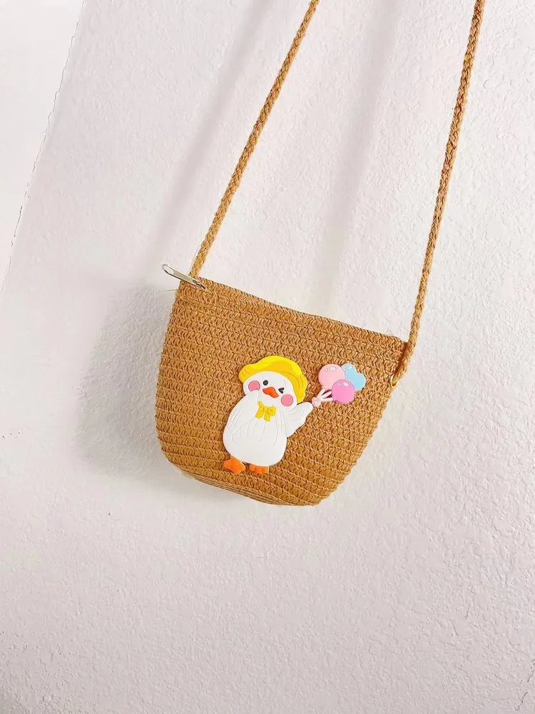 Kid'S Straw Animal Cartoon Cute Vacation Square Zipper Shoulder Bag display picture 6