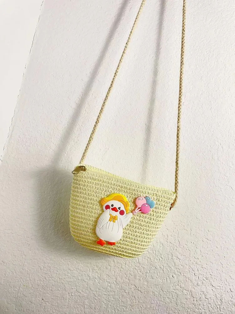 Kid'S Straw Animal Cartoon Cute Vacation Square Zipper Shoulder Bag display picture 10