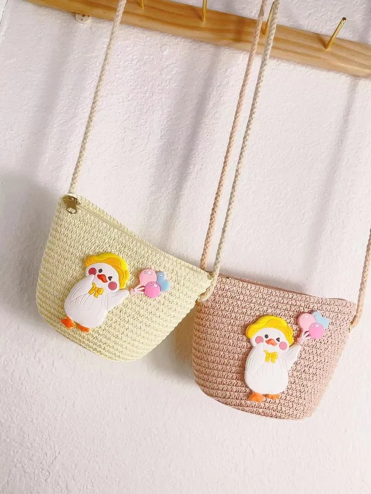 Kid'S Straw Animal Cartoon Cute Vacation Square Zipper Shoulder Bag display picture 13