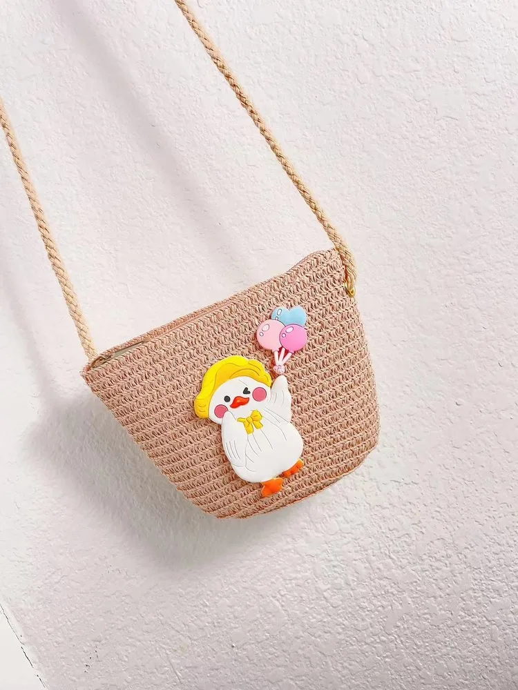 Kid'S Straw Animal Cartoon Cute Vacation Square Zipper Shoulder Bag display picture 11