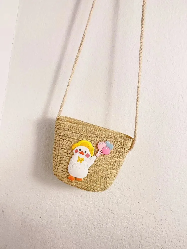 Kid'S Straw Animal Cartoon Cute Vacation Square Zipper Shoulder Bag display picture 8