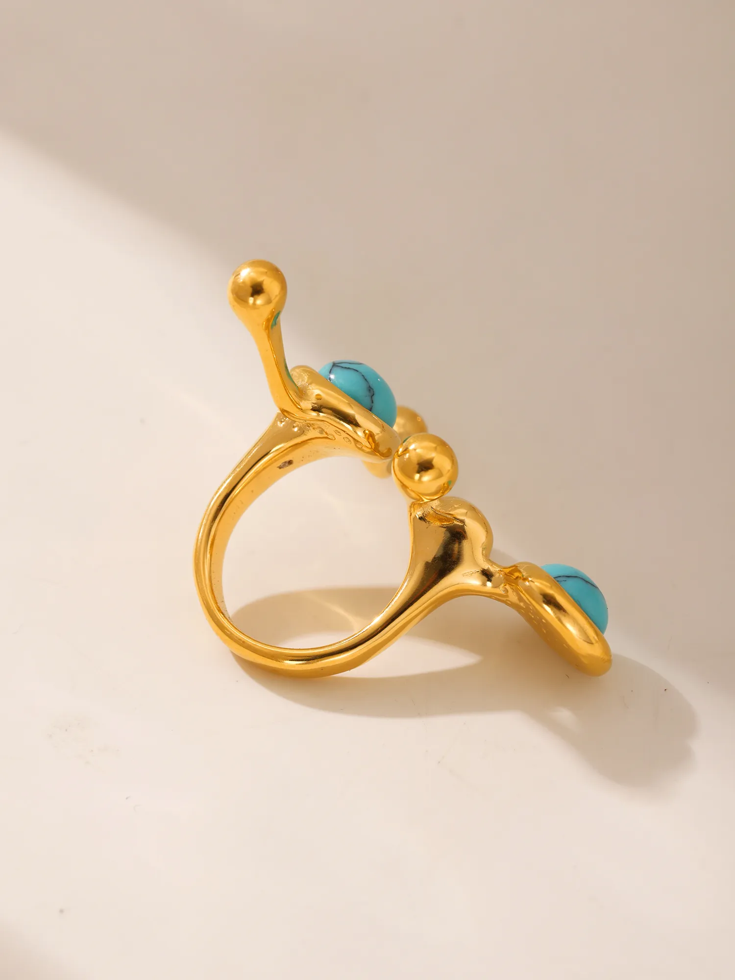Exaggerated Luxurious Geometric 304 Stainless Steel Plating Inlay Artificial Pearls December Birthstone Turquoise 18K Gold Plated Women's Rings display picture 3
