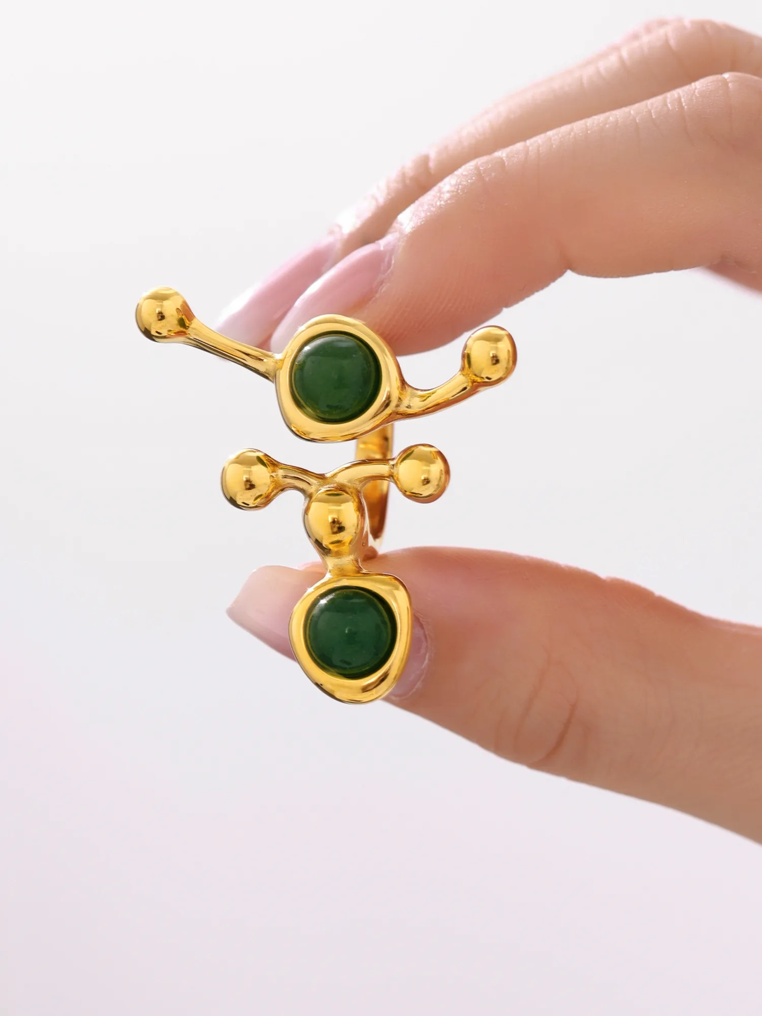 Exaggerated Luxurious Geometric 304 Stainless Steel Plating Inlay Artificial Pearls December Birthstone Turquoise 18K Gold Plated Women's Rings display picture 6