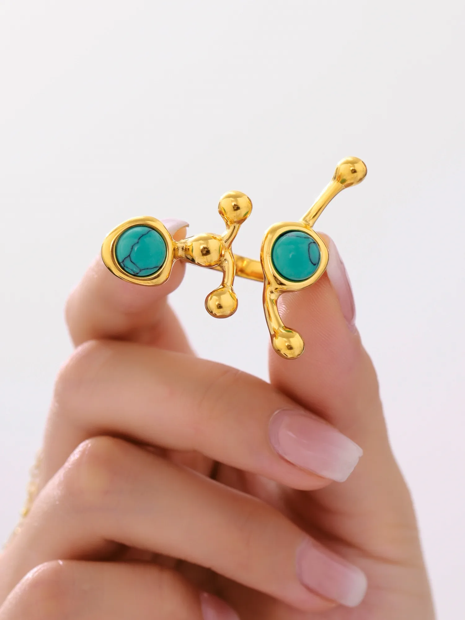 Exaggerated Luxurious Geometric 304 Stainless Steel Plating Inlay Artificial Pearls December Birthstone Turquoise 18K Gold Plated Women's Rings display picture 7