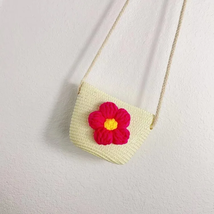 Kid'S Straw Flower Cute Vacation Square Zipper Shoulder Bag display picture 3