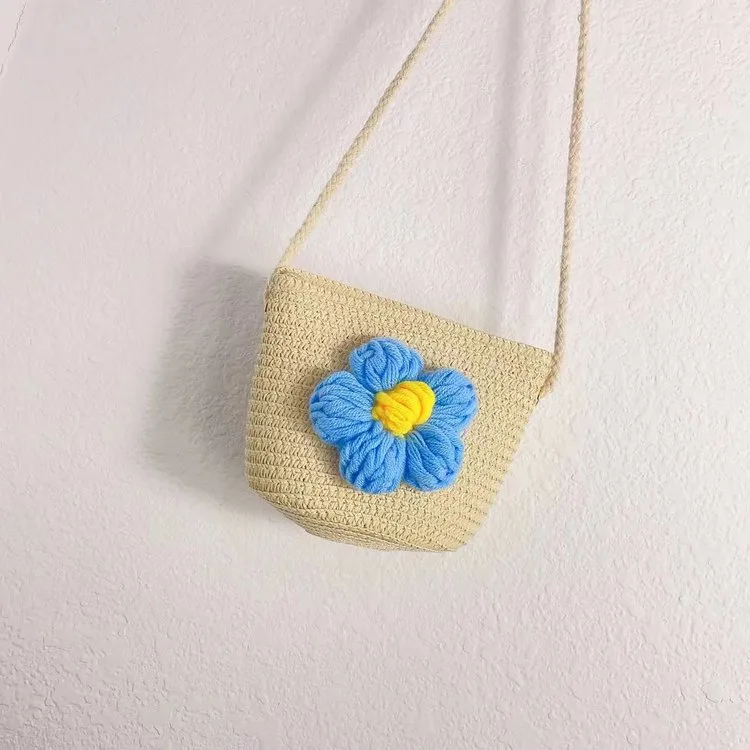 Kid'S Straw Flower Cute Vacation Square Zipper Shoulder Bag display picture 1