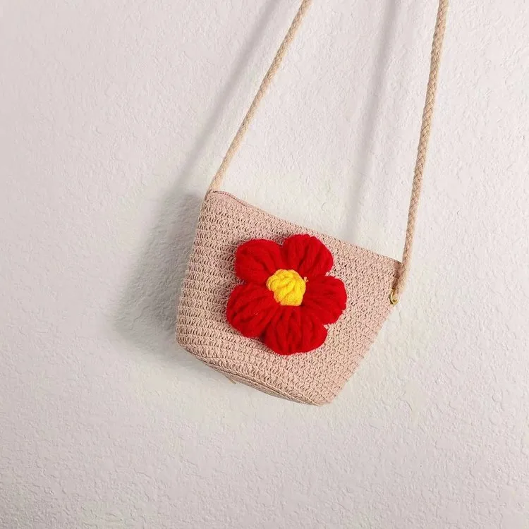 Kid'S Straw Flower Cute Vacation Square Zipper Shoulder Bag display picture 4