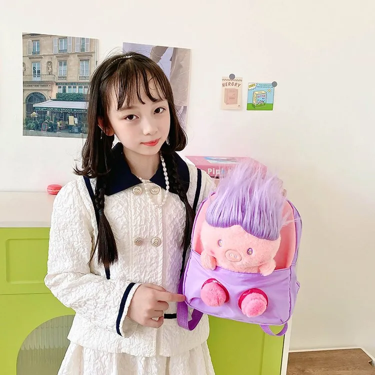 Kid'S Nylon Cartoon Color Block Cute Square Zipper Functional Backpack display picture 6