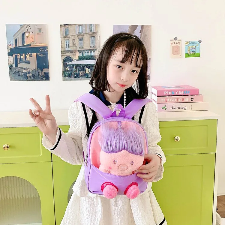 Kid'S Nylon Cartoon Color Block Cute Square Zipper Functional Backpack display picture 14