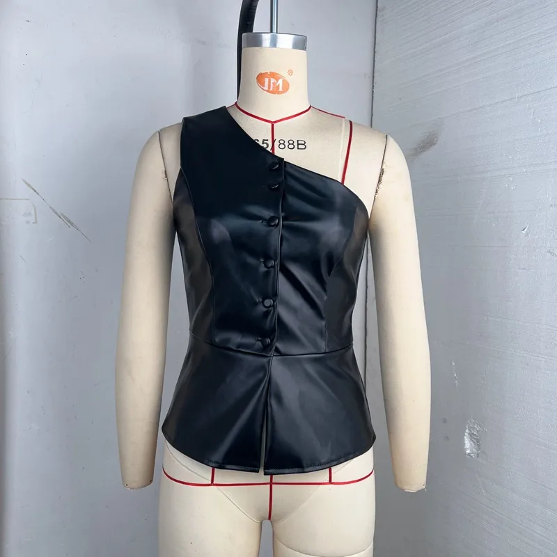 Women's Leather Jacket Vest Tank Tops Button Y2K Solid Color display picture 1