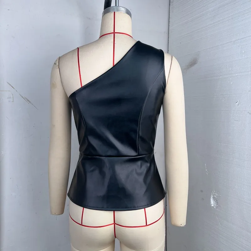 Women's Leather Jacket Vest Tank Tops Button Y2K Solid Color display picture 3