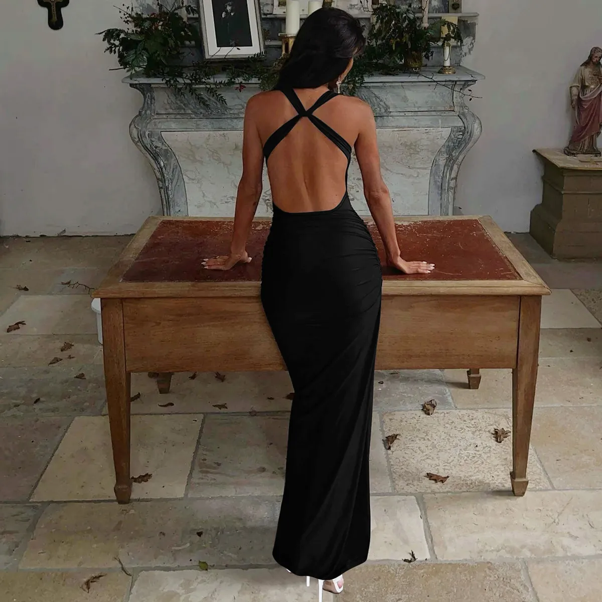 Women's Trumpet Dress Elegant Strap Sleeveless Solid Color Maxi Long Dress Party Tea Party display picture 13