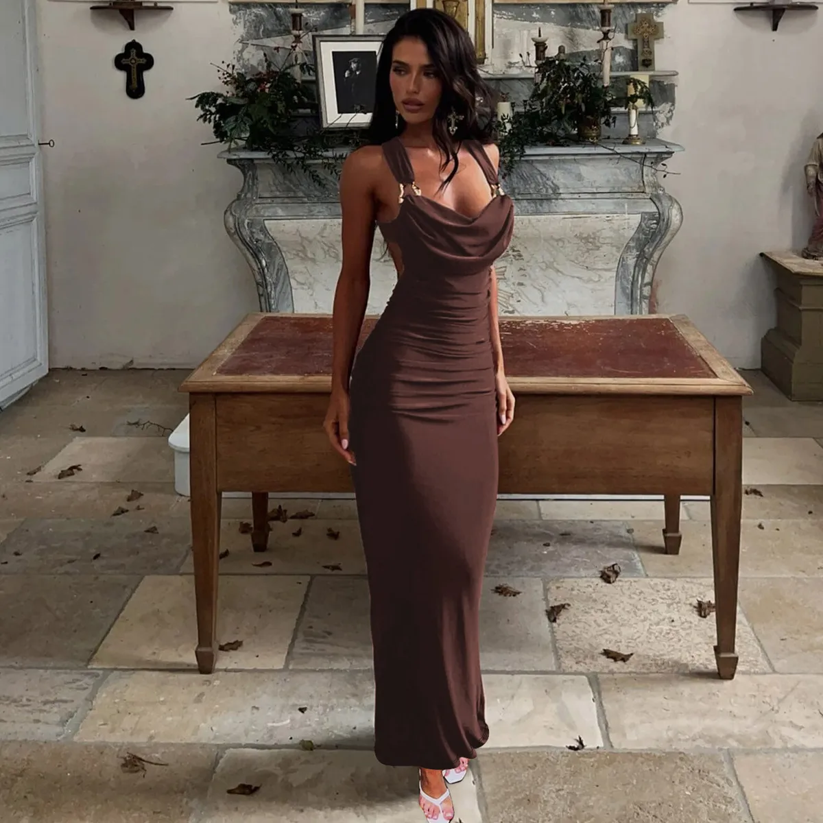 Women's Trumpet Dress Elegant Strap Sleeveless Solid Color Maxi Long Dress Party Tea Party display picture 6