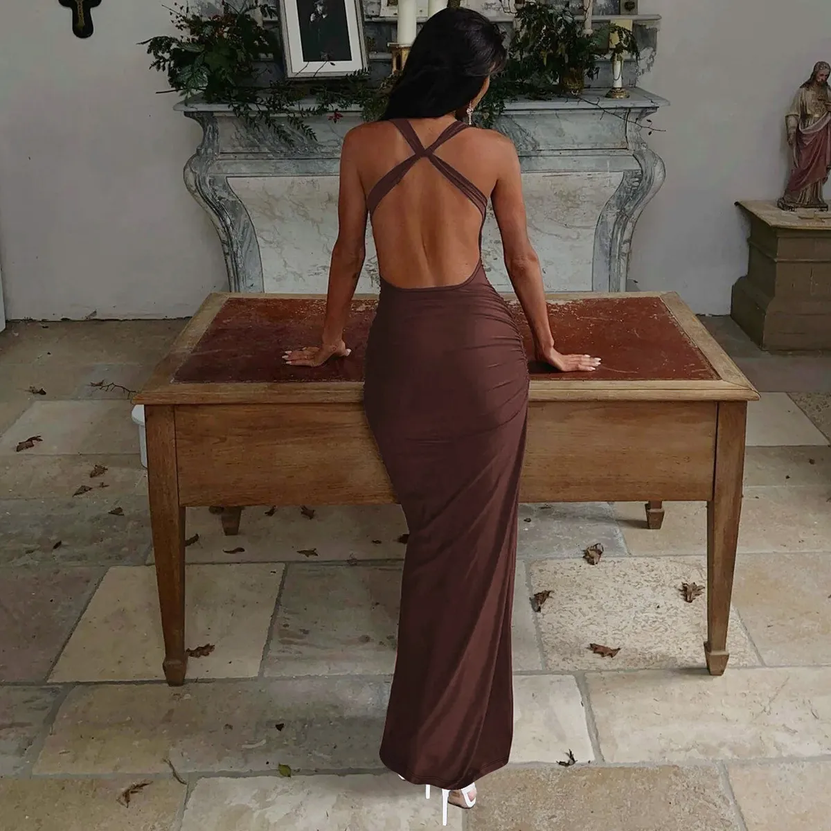 Women's Trumpet Dress Elegant Strap Sleeveless Solid Color Maxi Long Dress Party Tea Party display picture 9