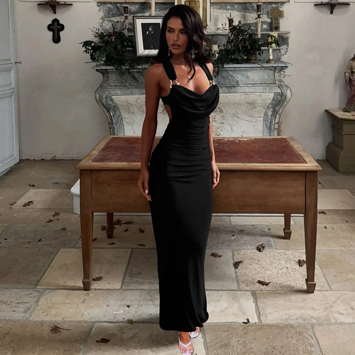 Women's Trumpet Dress Elegant Strap Sleeveless Solid Color Maxi Long Dress Party Tea Party display picture 10