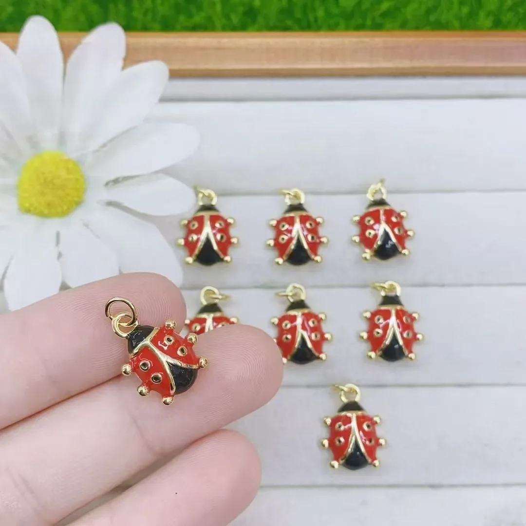 Casual Elegant Cherry Beetles Copper Polishing Enamel Plating Zircon 18K Gold Plated DIY Jewelry Accessories display picture 2