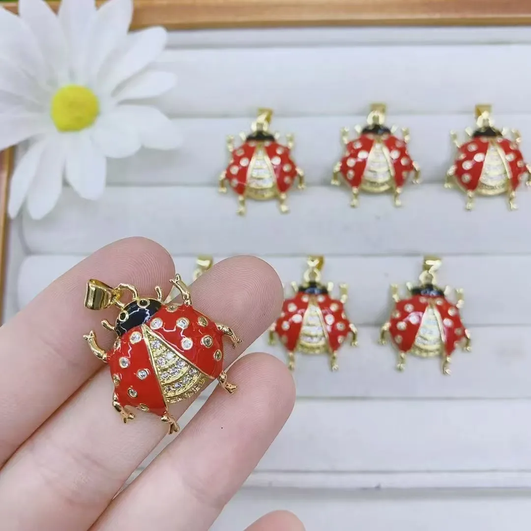 Casual Elegant Cherry Beetles Copper Polishing Enamel Plating Zircon 18K Gold Plated DIY Jewelry Accessories display picture 3
