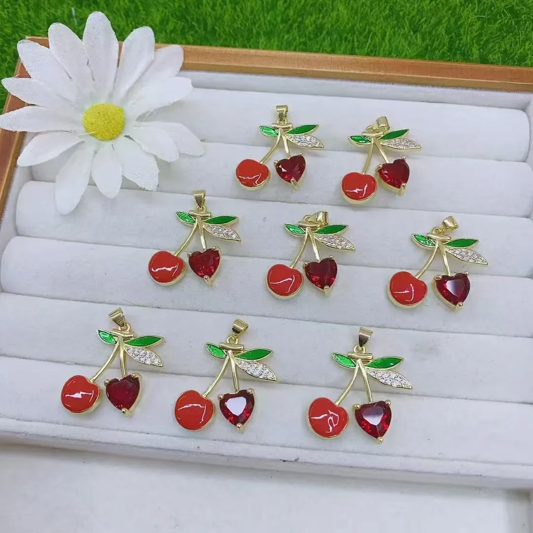 Casual Elegant Cherry Beetles Copper Polishing Enamel Plating Zircon 18K Gold Plated DIY Jewelry Accessories display picture 5