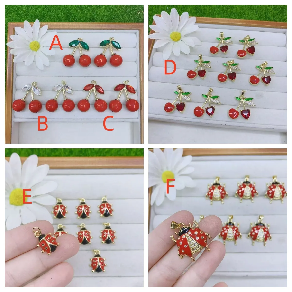 Casual Elegant Cherry Beetles Copper Polishing Enamel Plating Zircon 18K Gold Plated DIY Jewelry Accessories display picture 6