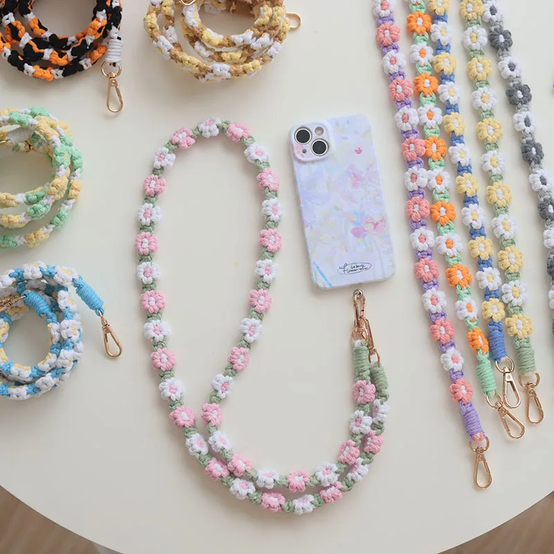 Factory Direct  Hot Selling Bohemian Woven Daisy Flower Badge Neck Lanyard Mobile Phone Lanyard Strap Women display picture 1
