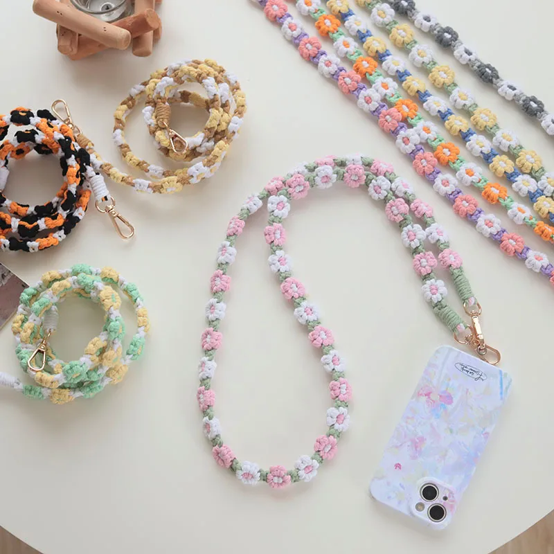Factory Direct  Hot Selling Bohemian Woven Daisy Flower Badge Neck Lanyard Mobile Phone Lanyard Strap Women display picture 2