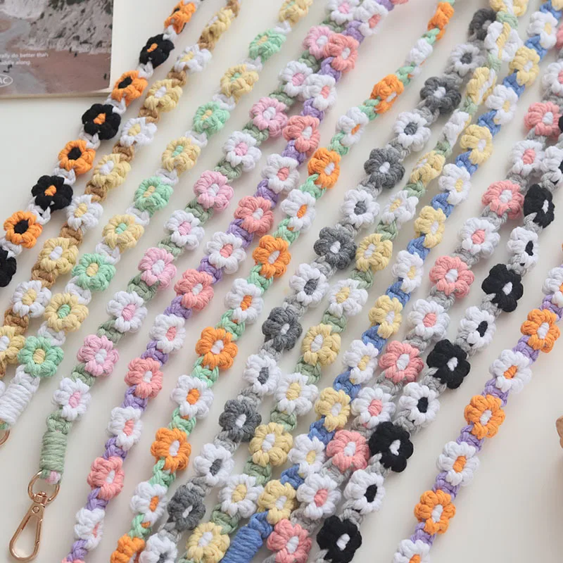 Factory Direct  Hot Selling Bohemian Woven Daisy Flower Badge Neck Lanyard Mobile Phone Lanyard Strap Women display picture 3