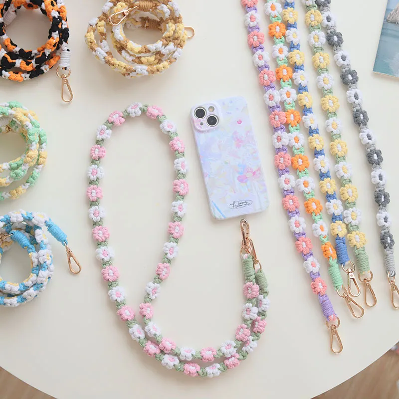 Factory Direct  Hot Selling Bohemian Woven Daisy Flower Badge Neck Lanyard Mobile Phone Lanyard Strap Women display picture 8